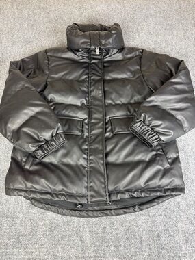 Universal Thread Black Faux Leather Puffer Coat
